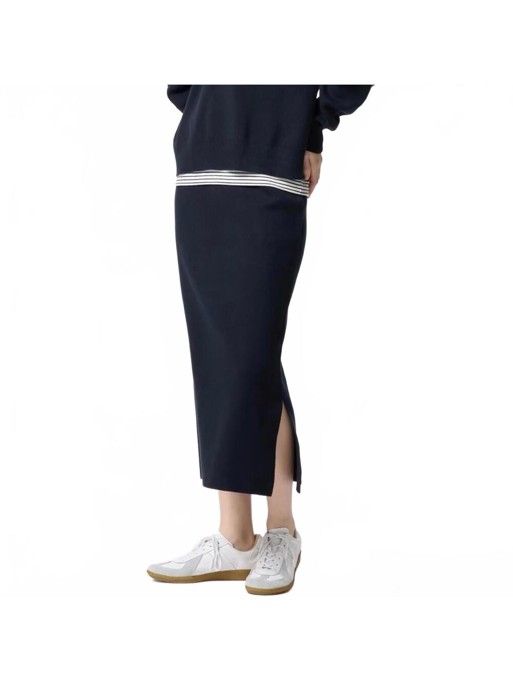 Uniqlo Smooth Cotton Blend Midi Pencil Skirt Side Slit Blue NWT Size XS